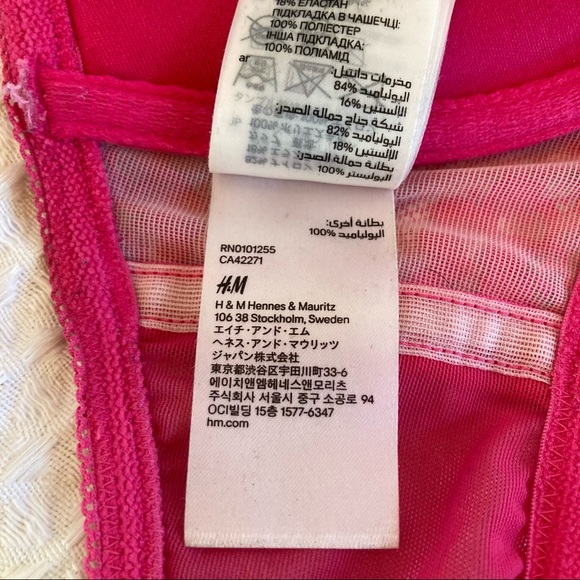 H&M Fancy Lace Lacey Sexy Push Up Underwire Bra Hot Pink 36D - Picture 7 of 10